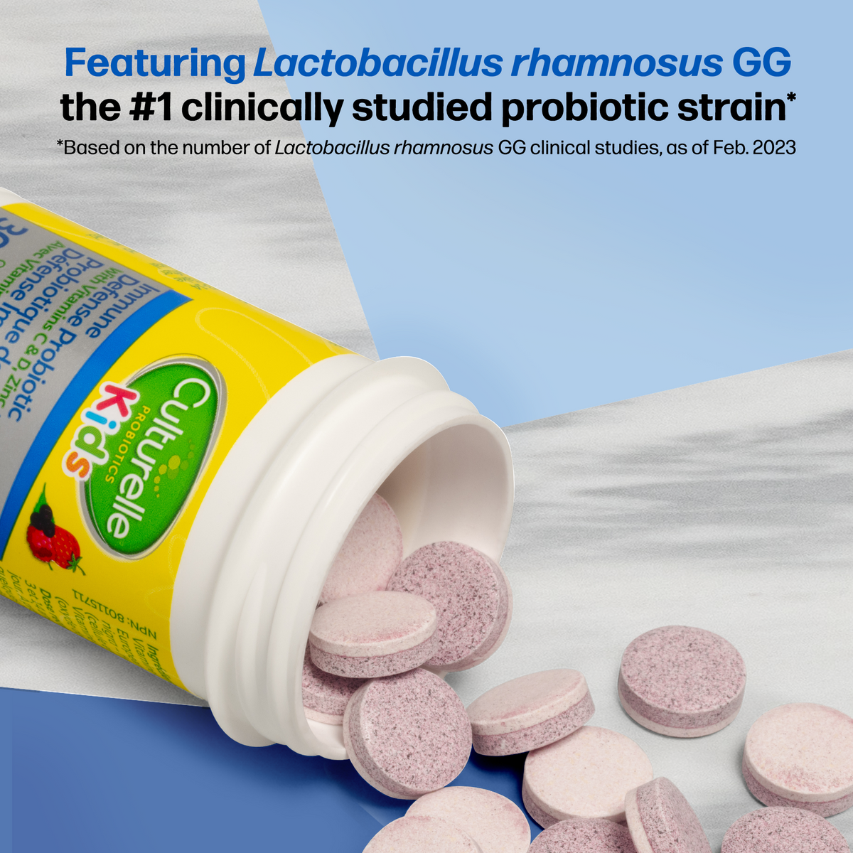 Featuring Lactobacillus rhamnosus GG the #1 clinically studied probiotic strain