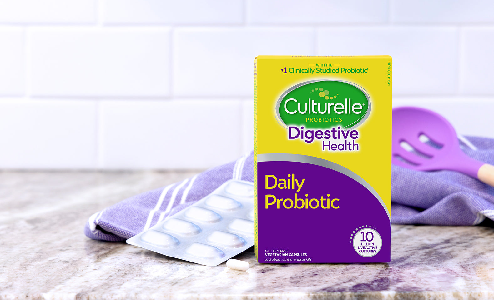 Daily probiotic packaging on table