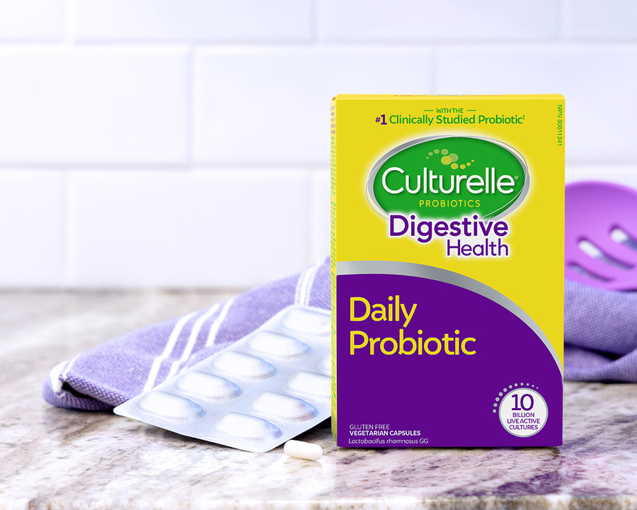 Daily probiotic packaging on table